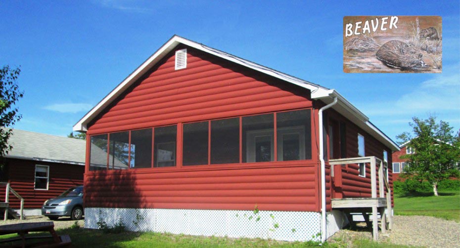 Beaver two bedroom lakefront cabin with a queen bed, double bed and bunk bed